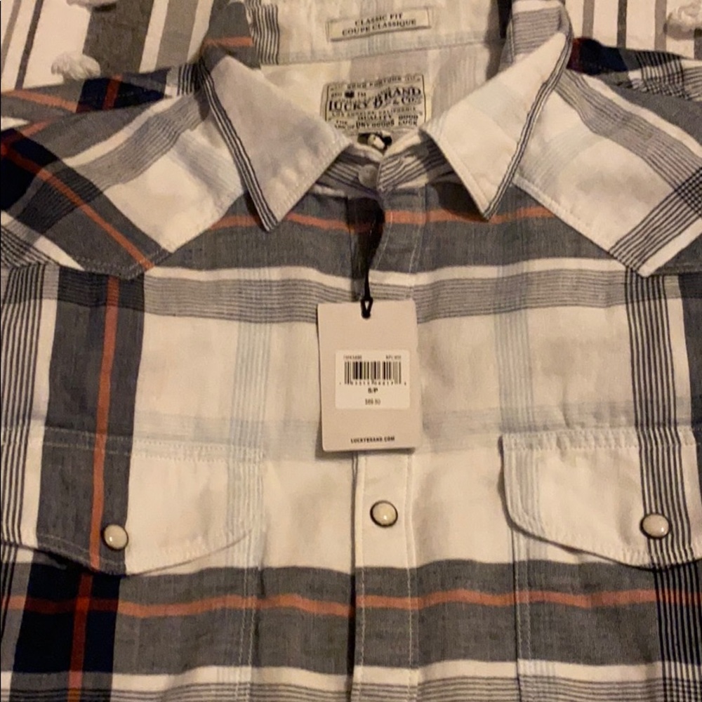 Lucky Brand White Plaid Multi LS Western